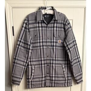 Carhartt Men’s M Shirt Jacket Relaxed Fit Flannel Sherpa Lined 105430 Grey Plaid